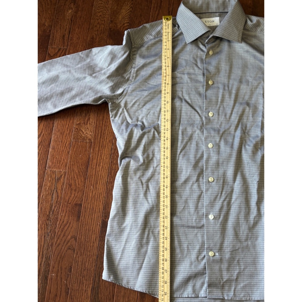 Eton Slim Fit Dress Shirt Mens 16.5 42 Gray Geometric Micro Pattern Cotton - Picture 7 of 9